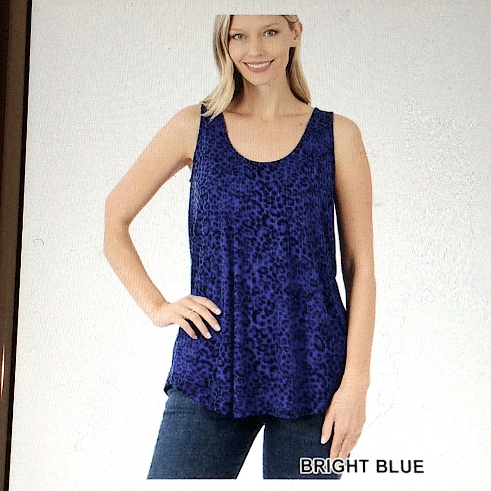Boutique: Zenana outfitters Blue leopard print tank top